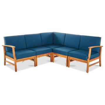 GDF Studio 5-Piece Uniese Indoor Farmhouse Sectional Sofa Chat Set, Blue