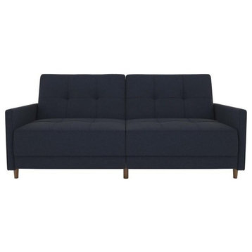 DHP Andora Coil Linen Convertible Sleeper Sofa in Navy Blue