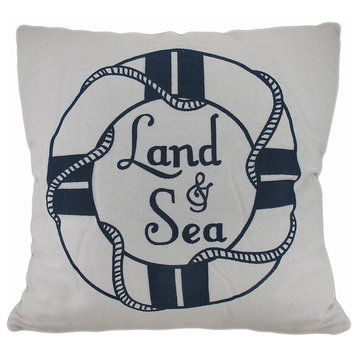 Land and Sea White and Blue Life Preserver Decorative Throw Pillow 16in.