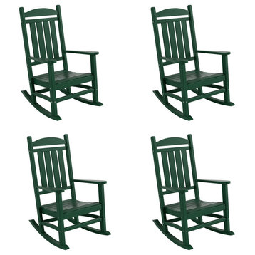 WestinTrends 4PC Set Adirondack Outdoor Patio Porch Rocking Chairs, Dark Green