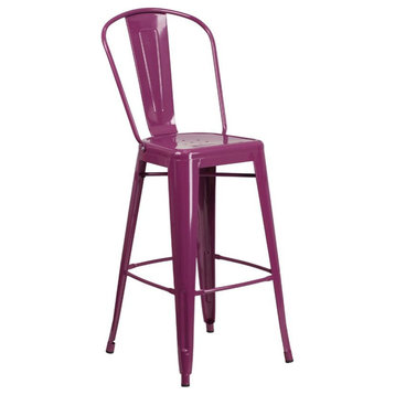 Flash Furniture 30" Metal Curved Slat Back Bar Stool in Purple