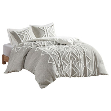 INK+IVY Hayes Chambray Tufted Comforter/Duvet Cover Mini Set Gray, Full/Queen