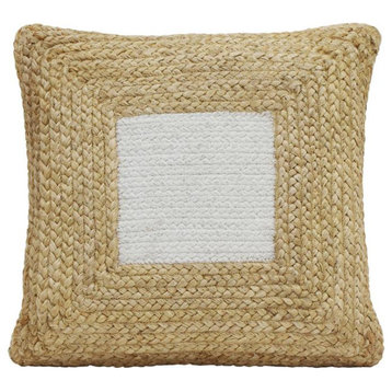 White Square Jute and Cotton Accent Pillow, Belen Kox
