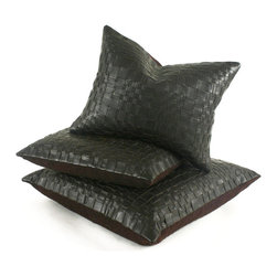 Basket Woven Leather Pillow - Decorative Pillows