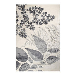 Designers Guild Jindai Graphite Statement Tufted Botanical Rug - Floor Rugs