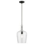 Livex Lighting - Avery 1 Light Black With Brushed Nickel Accent Single Pendant - Featuring a black pendant cord and black hardware this graceful carafe shaped clear glass mini pendant will add a real simple look to any kitchen, bar, and hallway.