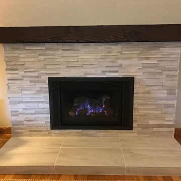 Stacked Stone Fireplace