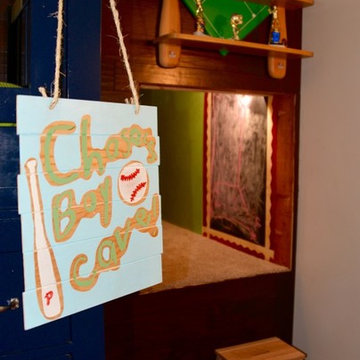 My 7yo baseball star client wants a retreat. My idea? Boy cave bedroom