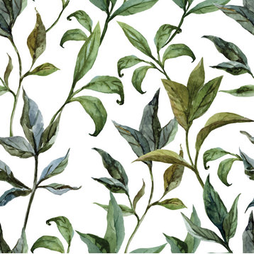 GP1900251 Curling Leaves on White Premium Peel and Stick Wallpaper Panel