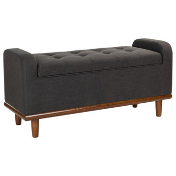 Upholstered Storage Bench with Solid Wood Legs&Tufted Design, Charcoal