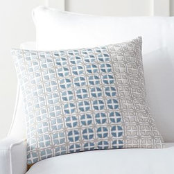 Pottery Barn - Natalie Geo Embroidered Pillow Cover, 18", Blue - Decorative Pillows