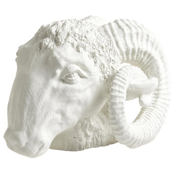 Luxe Large Ram Head White Ceramic Sculpture Capricorn Sheet Italy Carved