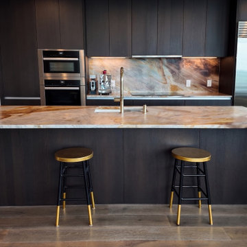 Ibiza Quartzite Kitchen with Waterfall Island, Countertop & Backsplash