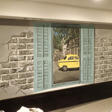 Indoor Calcutta Street restaurant mural