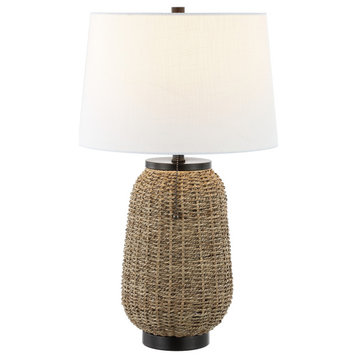Chakrii 25" Iron/Rattan Table Lamp With Pull-Chain, Oil Rubbed Bronze/Dark Brown