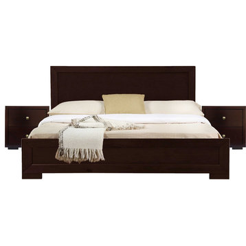 Moma Espresso Wood Platform King Bed With Two Nightstands