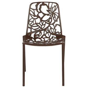 LeisureMod Modern Devon Aluminum Chair, Set of 4, Brown, DC23BR4