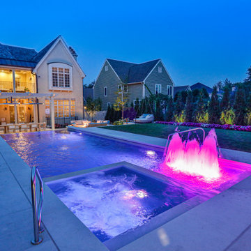 Hinsdale, IL Rectilinear Pool with Hot Tub Inside and Infinity Edge