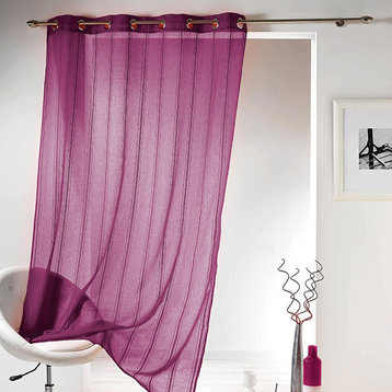 Sheer Curtain Panel with Stripes, Light & Airy Drapery, 95 x 55 Inches, Purple, 1 Panel