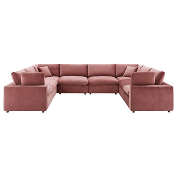 Milan Dusty Rose Down Filled Overstuffed Performance Velvet 8-Piece Sectional So