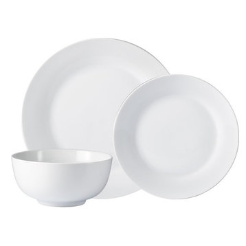 Safdie & Co. Porcelain Dinnerset 12 Piece Plain White Round Rim Aspen