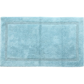 Bath Rug Cotton Solid Color Regency Pattern, Arctic Blue, 50"x30"