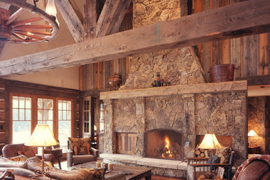 Inspiration for a rustic living room remodel in Denver