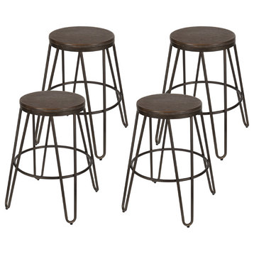 Tully Backless Wood and Metal Bar Stools, Set of 4, Gray/Brown, 24