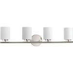 Progress Lighting - Replay 4-Light Bath Light, Polished Nickel - Four-light bath & vanity from the Replay Collection, smooth forms, linear details and a pleasingly elegant frame enhance a simplified modern look. Fixture can be mounted up or down.