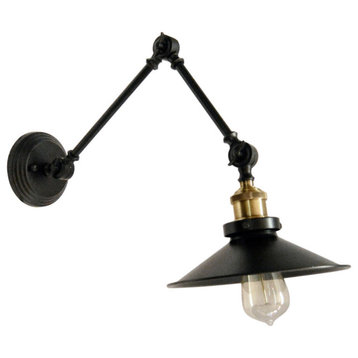 1 Light Incandescent Adjustable Wall Lamp, Black Finish