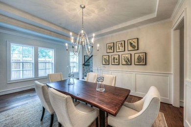 Mid-sized transitional medium tone wood floor enclosed dining room photo in Houston with beige walls and no fireplace