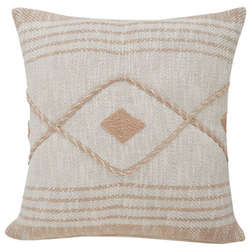 Ox Bay Handwoven Tan/White Geometric Organic Cotton Pillow Cover, 20"x20"