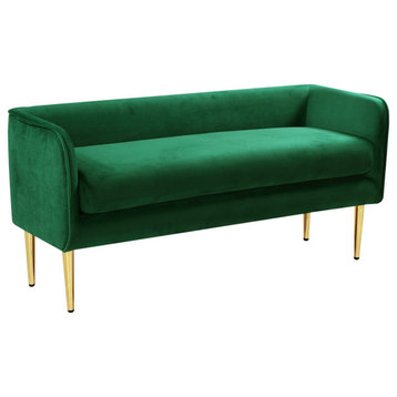 Audrey Velvet Upholstered Bench, Green
