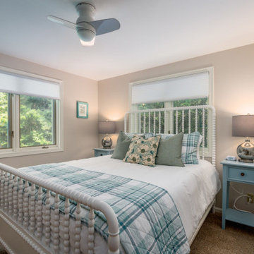 Cozy Coastal Guest Bedroom with White Spindle Bed