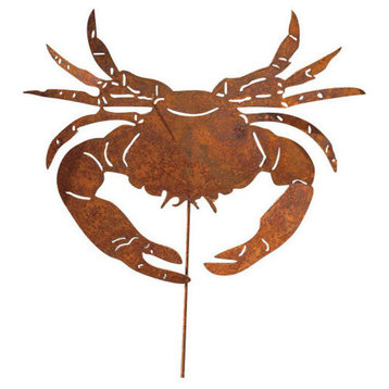 Crab Garden Art, Rust Powder Coat, Garden Stake