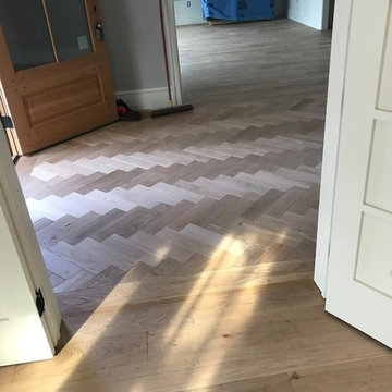 6" Wire Brushed White oak and Herringbone Foyer