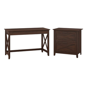Transitional Office Set, Desk With X-Shaped Sides and 2 Drawers File Cabinet