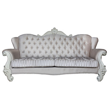 Acme Versailles Sofa With 5 Pillows, Ivory Velvet & Bone White 52105