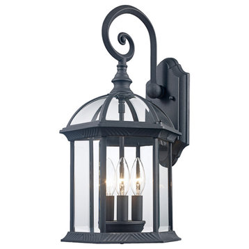 Wentworth 3-Light Wall Lantern, Black With Clear Glass