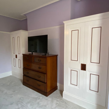 Bespoke Fitted Wardrobes with Painted Panelled Doors and Wood Inlay | Cheltenham