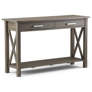 Contemporary Console Table, X-Sides With Open Shelf & 2 Drawers, Farmhouse Grey