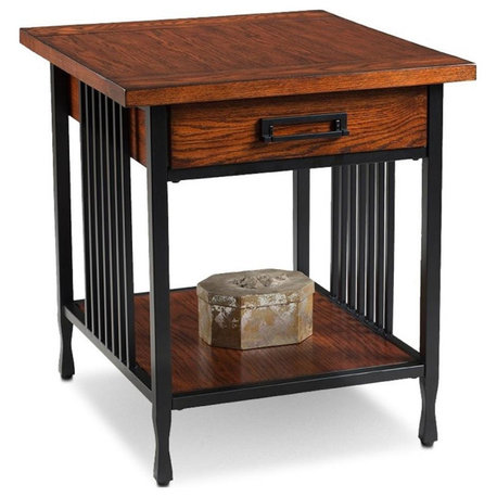 Leick Furniture Ironcraft Wood End Table in Burnished Oak Mahogany