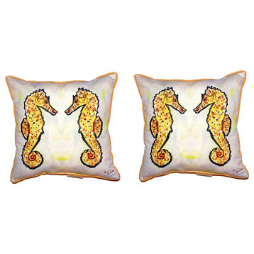 Pair of Betsy Drake Gold Sea Horses Small Pillows 12 X 12