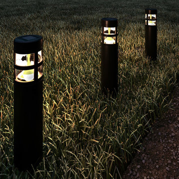Solar Path Bollard Lights, Set of 8- 15.4" Stake Lighting by Pure Garden, Black