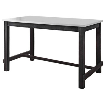 Rectangular Marble Top Counter Height Wooden Table With Trestle Base, Gray