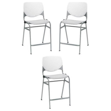 Home Square Plastic Counter Stool in White/Light Gray - Set of 3