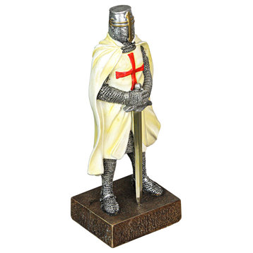 Medieval Templar Knight in Battle Holding Sword Armor Statue