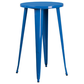 24" Round Blue Metal Indoor-Outdoor Bar H Table