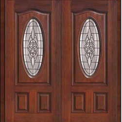 Prehung Double Door 80 Fiberglass Brazos Eyebrow Oval Lite Glass - Front Doors