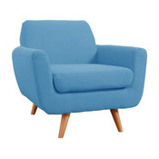 Mid Century Modern Linen Fabric Living Room Accent Chair, Blue